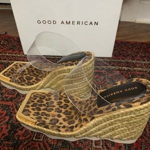 Good American Espadrille Wedge with double clear straps